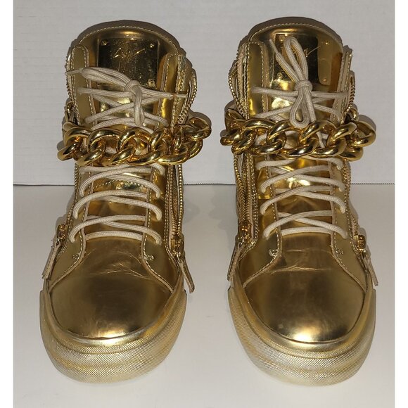 Giuseppe Zanotti  London Mirrored Leather  Chain High 'Vegas Gold'  hi-top sneak - Picture 2 of 16